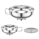 3-Piece Stainless Steel Canning Funnel Set – Wide Mouth Kitchen Funnels with Strainer