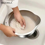Stainless Steel Rice Washer Strainer Bowl β 304 Rice Sieve & Fruit/Vegetable Colander
