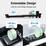 Expandable Small Dish Drying Rack – Pull-Out Metal Dish Drainer with Removable Cutlery Holder