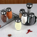 7pcs Rotating Glass Spice Jar Set with Rack – Moisture-Proof Seasoning Organizer