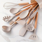 12PCS Silicone Kitchen Utensils Set with Wooden Handles – Heat-Resistant Non-Stick Cooking Tools