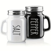 Black and White 2pcs Salt and Pepper Shaker Set – 4.4oz Vintage Glass Seasoning Shakers for Home