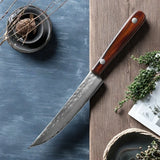 67-Ply Forged Damascus Steel Steak Knife – Solid Wood Handle Sharp Paring & Boning Knife