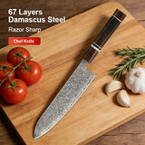 8 Inch Damascus Steel Chef Knife β Professional Kitchen Knife with Ebony Solid Wood Handle