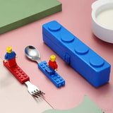 Creative Building Blocks Kids Cutlery Set – Portable Stainless Steel Fork & Spoon with Storage Box