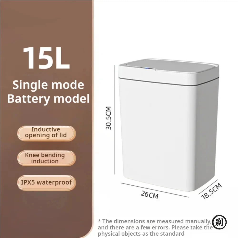 White Touchless 15L Smart Sensor Trash Can – Automatic Bagging Electronic Bathroom Garbage Bin