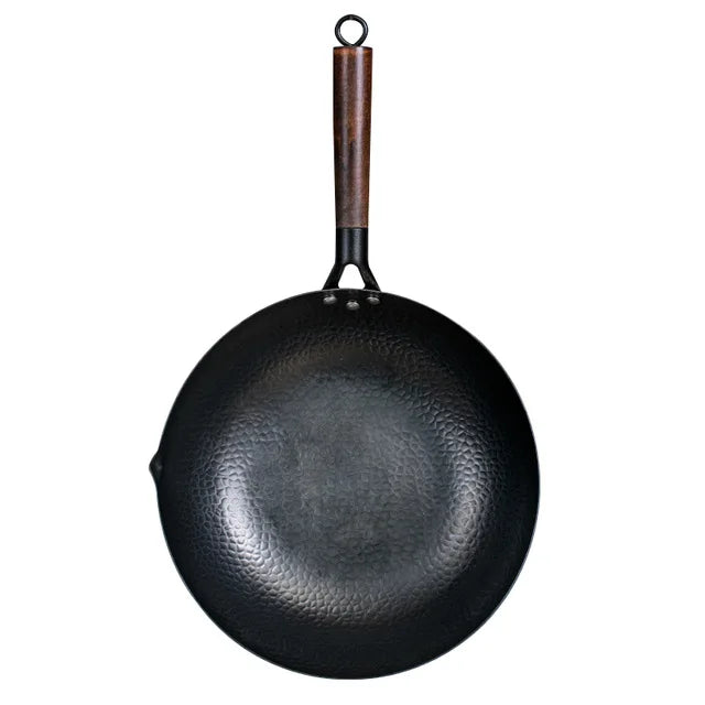 Konco 32cm Pure Iron Wok – Non-Coated Cast Iron Pan for Gas & Induction