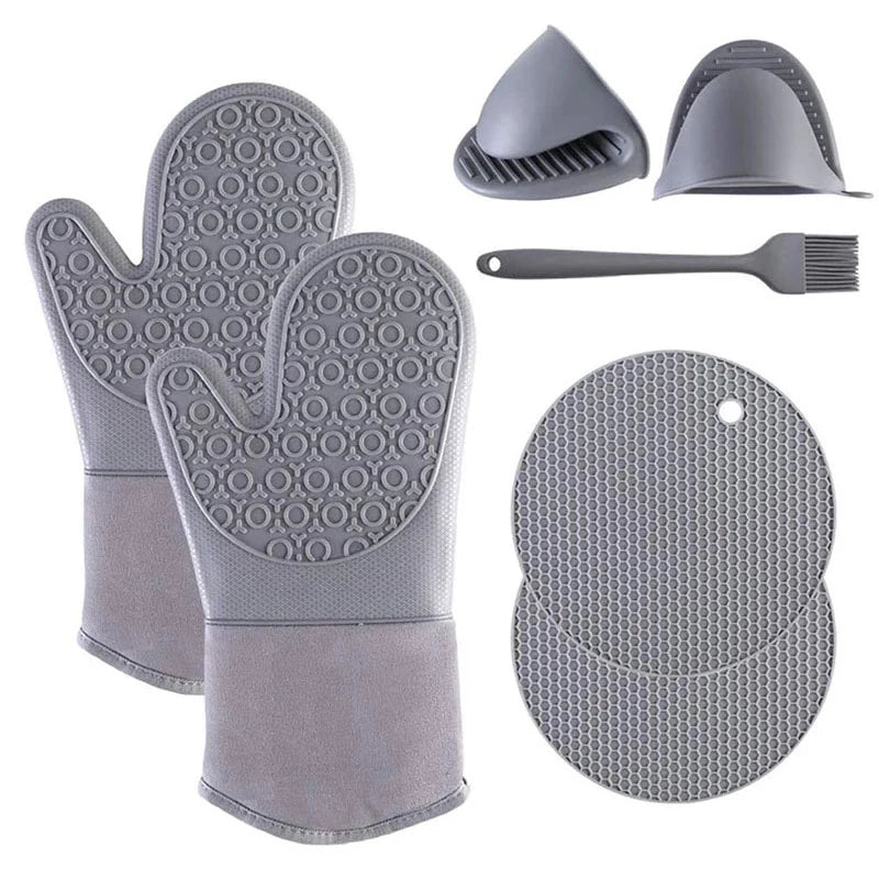 7-Piece Silicone Oven Gloves & Kitchen Set – Heat-Resistant Baking & Grilling Accessories