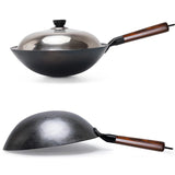 Konco Hand-Forged Pure Iron Wok – No-Coating Non-Stick Pan with Wooden Handle (30/32cm)