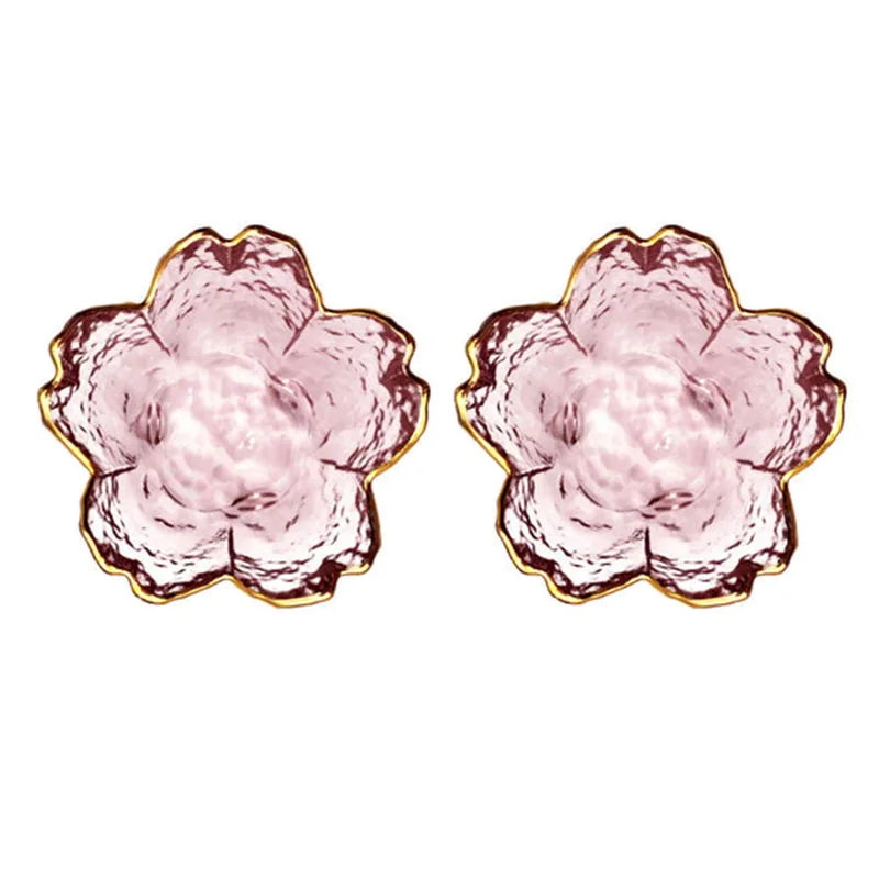 1-3PCS Japanese Style Small Glass Plates – Sakura Mini Dessert & Seasoning Bowls with Golden Border