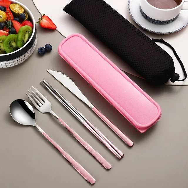 304 Portable Stainless Steel Tableware Set – Travel Cutlery with Storage Box