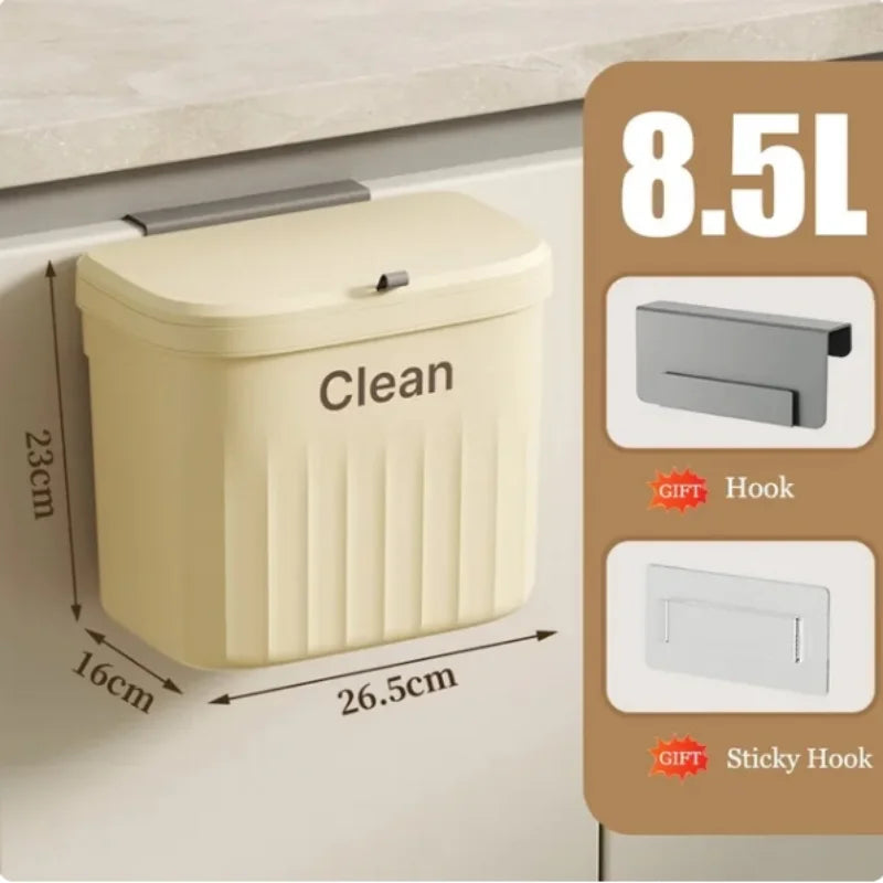 Kitchen Trash Can Wall Mounted Hanging Bin – Cabinet Door & Under Sink Garbage Can with Lid (8.5L / 12L)
