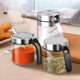 1Pcs Glass Seasoning Jar with Stainless Steel Lid & Spoon – Condiment Bottle for Salt, Spices & Kitchen Storage