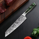 Laser Damascus Pattern Stainless Steel Kitchen Knife for Meat, Vegetables, Bread & Fruit