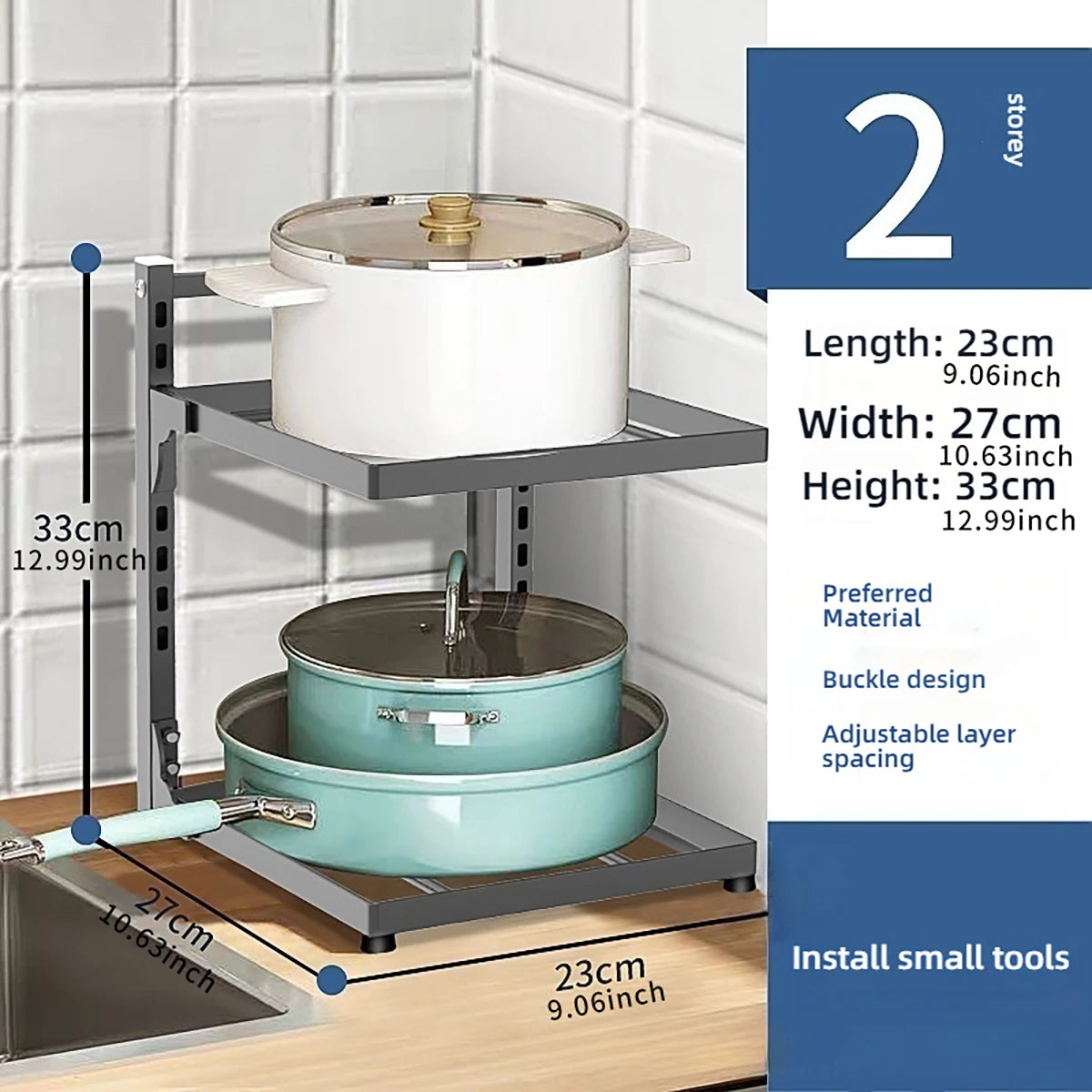 Adjustable Kitchen Shelf – 2-4 Tier Space-Saving Pot & Kitchenware Rack