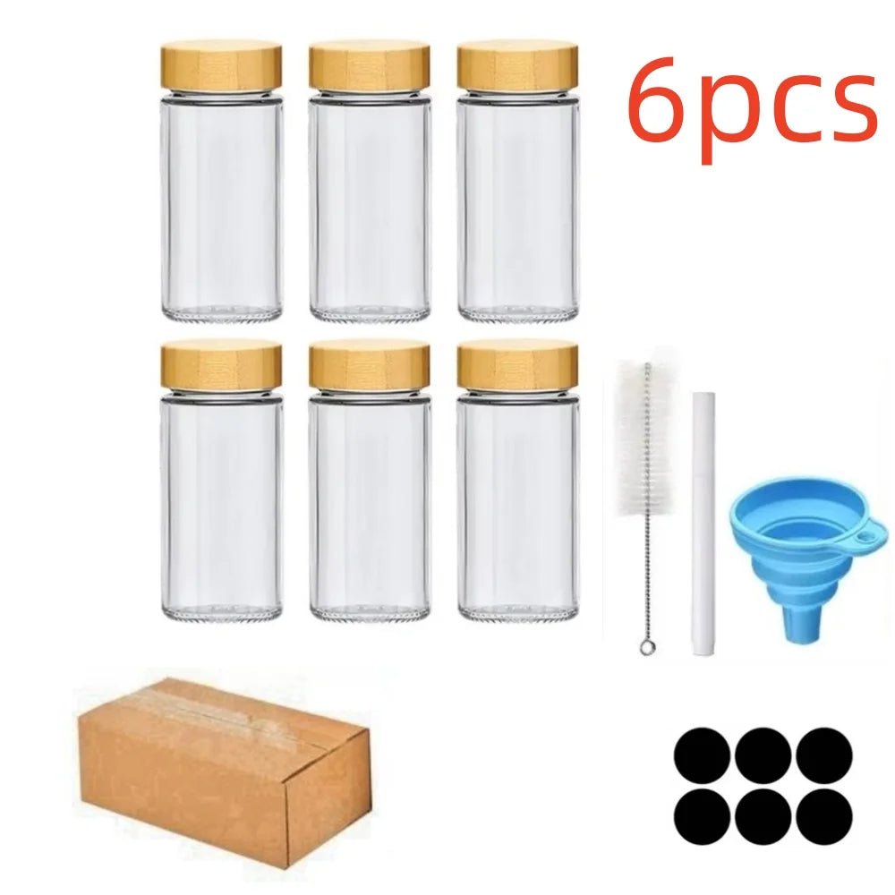 6/12/24pcs Glass Spice Jars Set with Bamboo or Metal Lids – Airtight Seasoning Containers