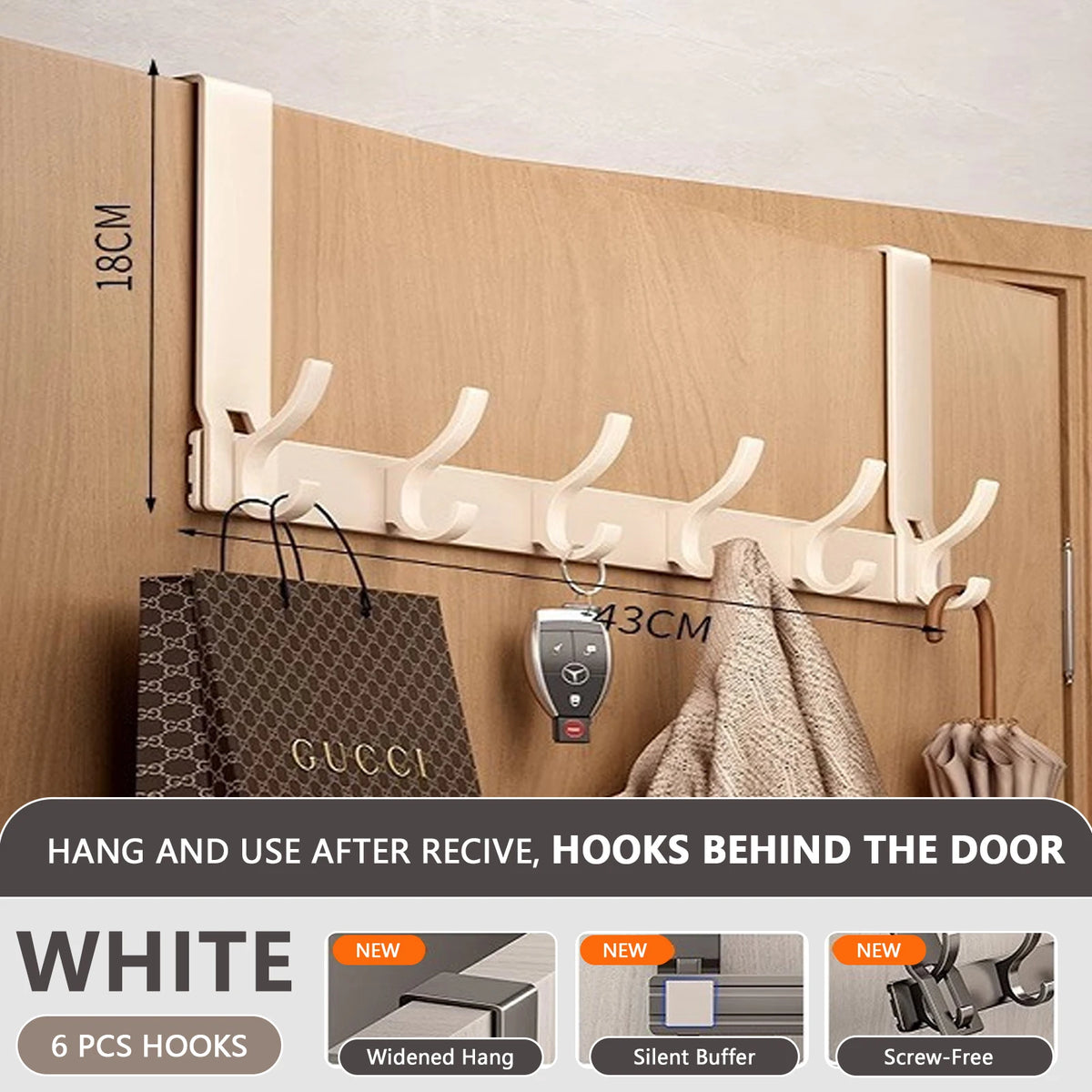 Door Behind Hooks Storage – Punch-Free Wall Hanging Organizer