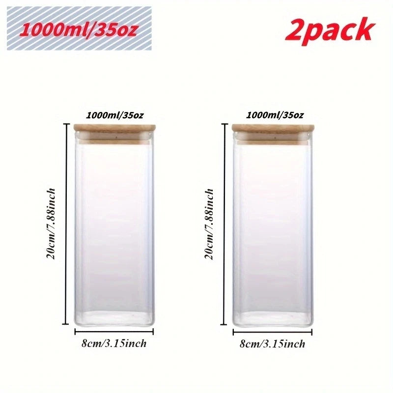 2/4pcs Glass Food Storage Jars with Bamboo Lids – Airtight Stackable Kitchen Containers