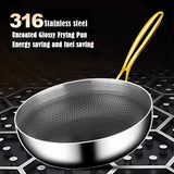 316 Stainless Steel Honeycomb Frying Pan Wok 28cm – Uncoated Cookware for Gas & Induction