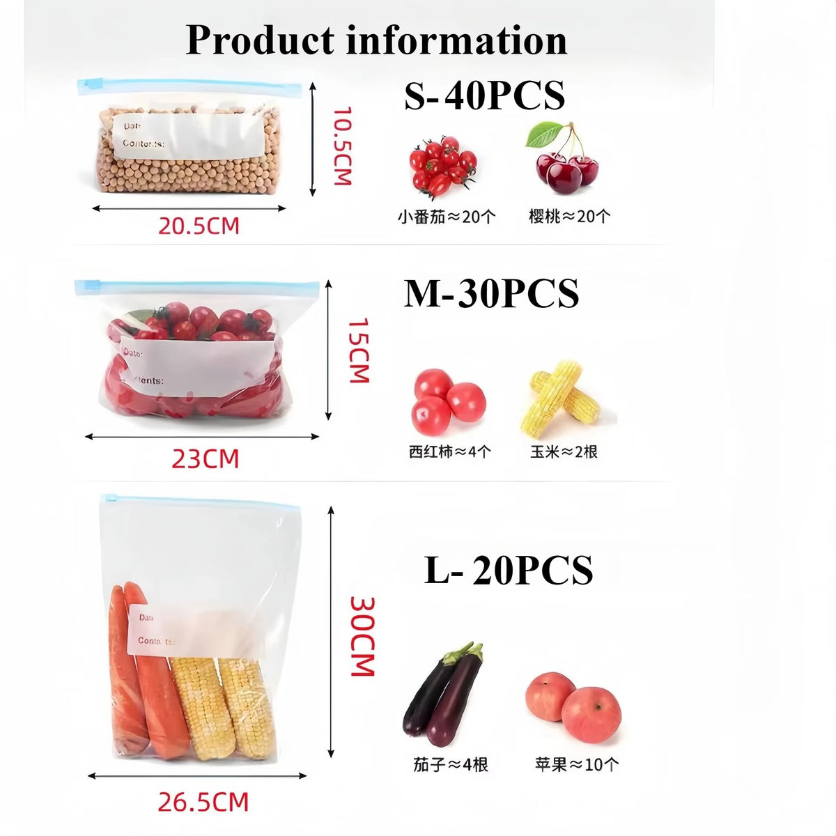 45PCS Reusable Zipper Food Storage Bags – Stand-Up Ziplock Freezer Organizer Pouches