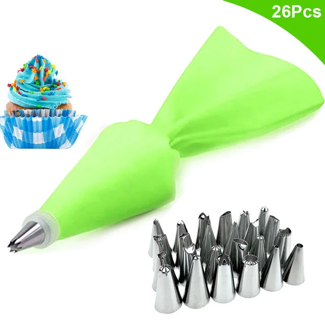 Reusable Silicone Pastry Bag Set with 24 Icing Nozzles DIY Cake Decorating Tools
