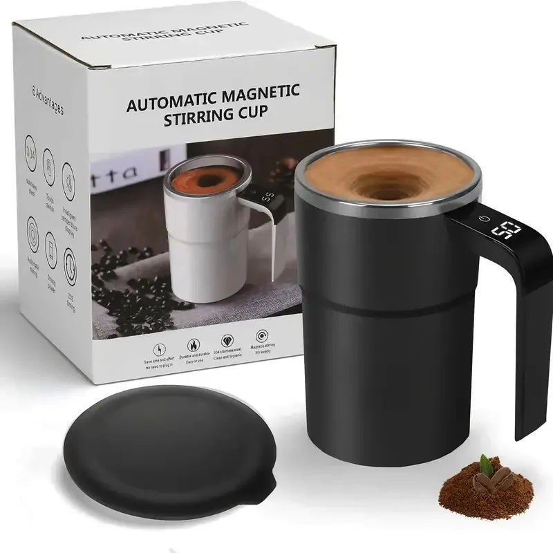 380ML Electric Self-Stirring Coffee Mug – Rechargeable Magnetic Mixing Cup with Temperature Display (IP67 Waterproof, BPA-Free)