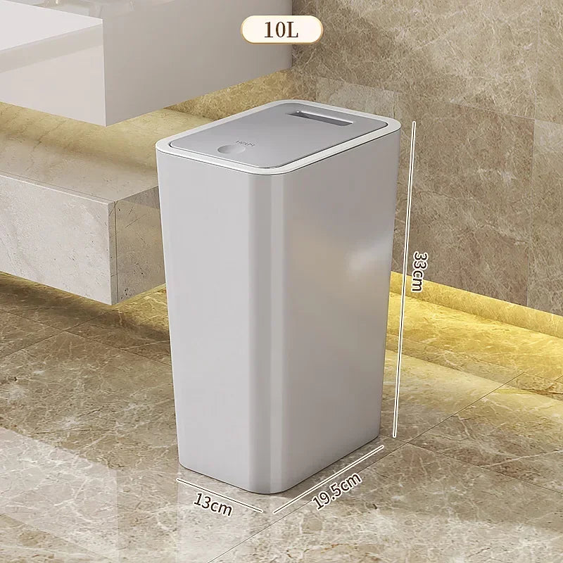 10L Odor-Proof Trash Can with Lid – One-Touch Press Design Space-Saving Bin for Bathroom & Kitchen