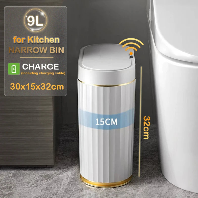 7/9L Automatic Sensor Trash Can – Roman Striped Smart Induction Bin for Bathroom & Kitchen
