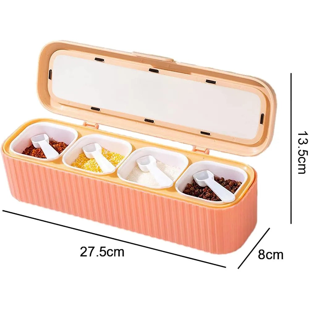 Thickened 4-in-1 Seasoning Box Set – Multifunctional Food-Grade Storage Container with 4 Pots & Spoons
