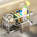 Kitchen Sponge Holder & Sink Drain Rack – Stainless Steel Soap & Towel Organizer