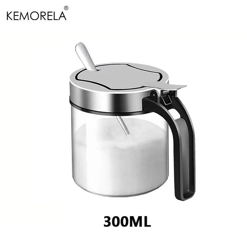 1Pcs Glass Seasoning Jar with Stainless Steel Lid & Spoon – Condiment Bottle for Salt, Spices & Kitchen Storage