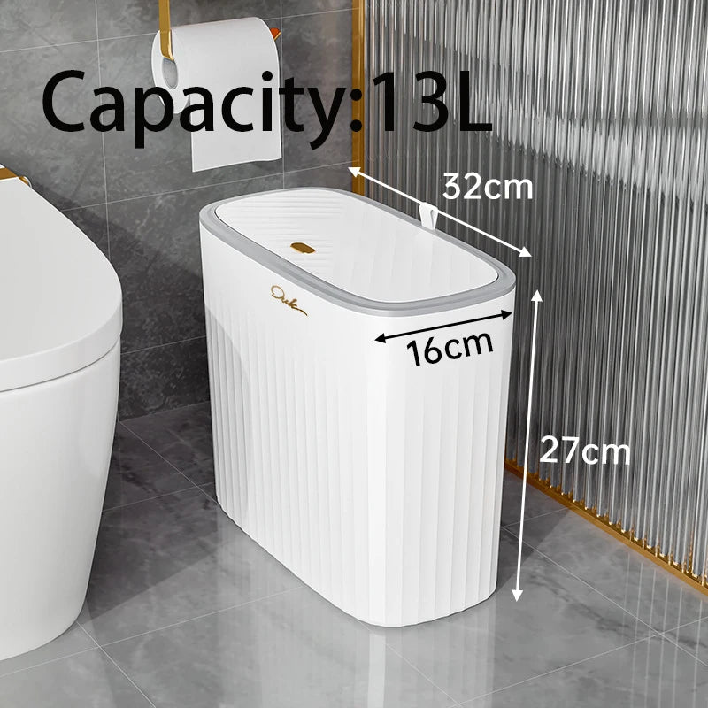 Narrow Press Ring Trash Can with Lid – Slim Garbage Bin for Bathroom Gaps & Waste Classification