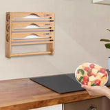 Bamboo Cling Film & Foil Cutter Box – Multi-Layer Kitchen Organizer with Paper Towel Holder