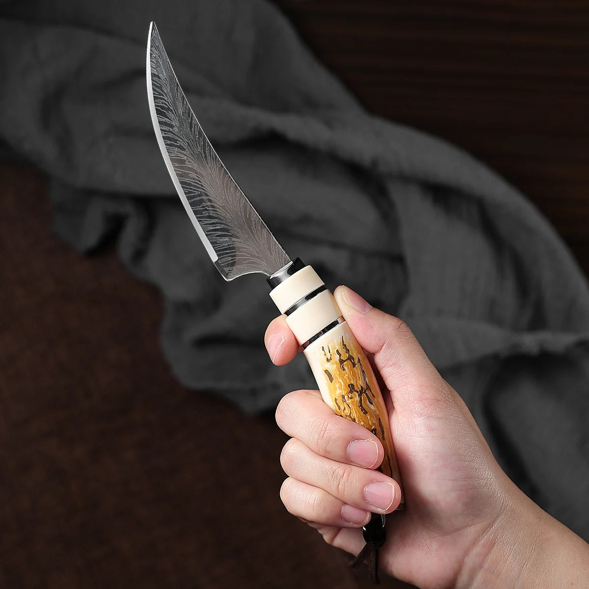 Stainless Steel Kitchen Utility Knife – Wood Handle Steak, Boning & Fruit Knife with Cover