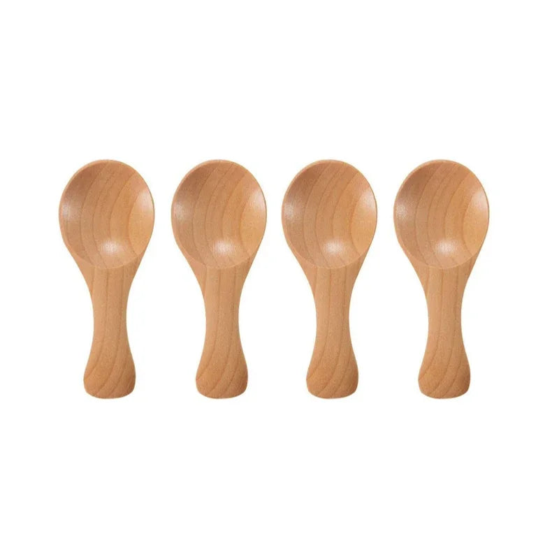 4Pcs Mini Wooden Spoon Set – Small Spice, Sugar & Coffee Scoops for Kitchen