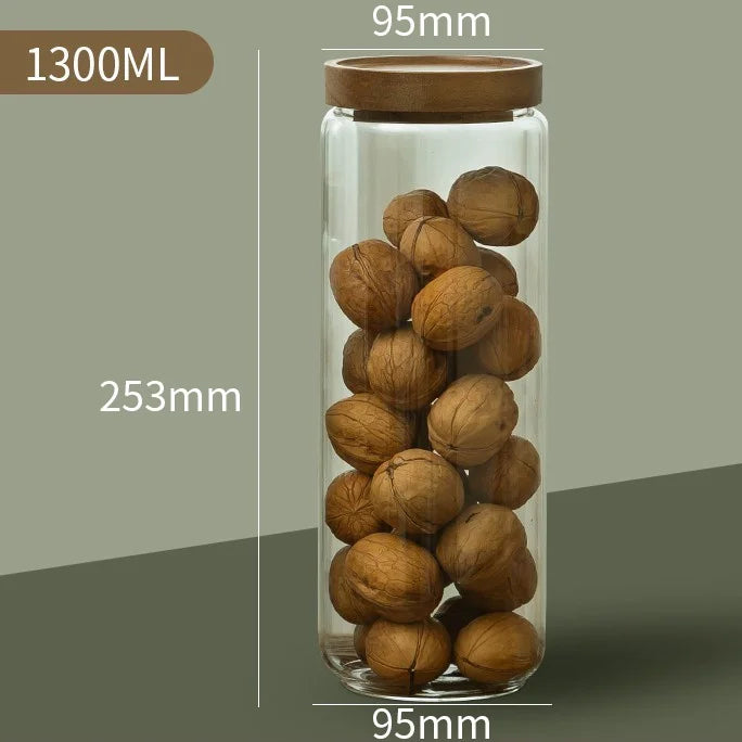 Wood Lid Glass Airtight Canister – Food Storage Jar for Tea, Coffee, Grains & Candy