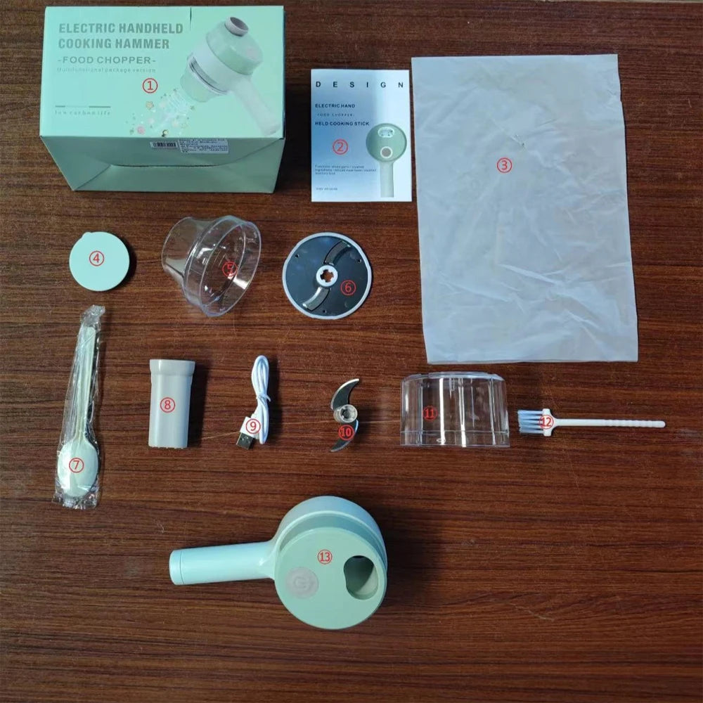 4-in-1 Cordless Electric Garlic Mincer & Vegetable Cutter – Handheld Food Chopper & Slicer