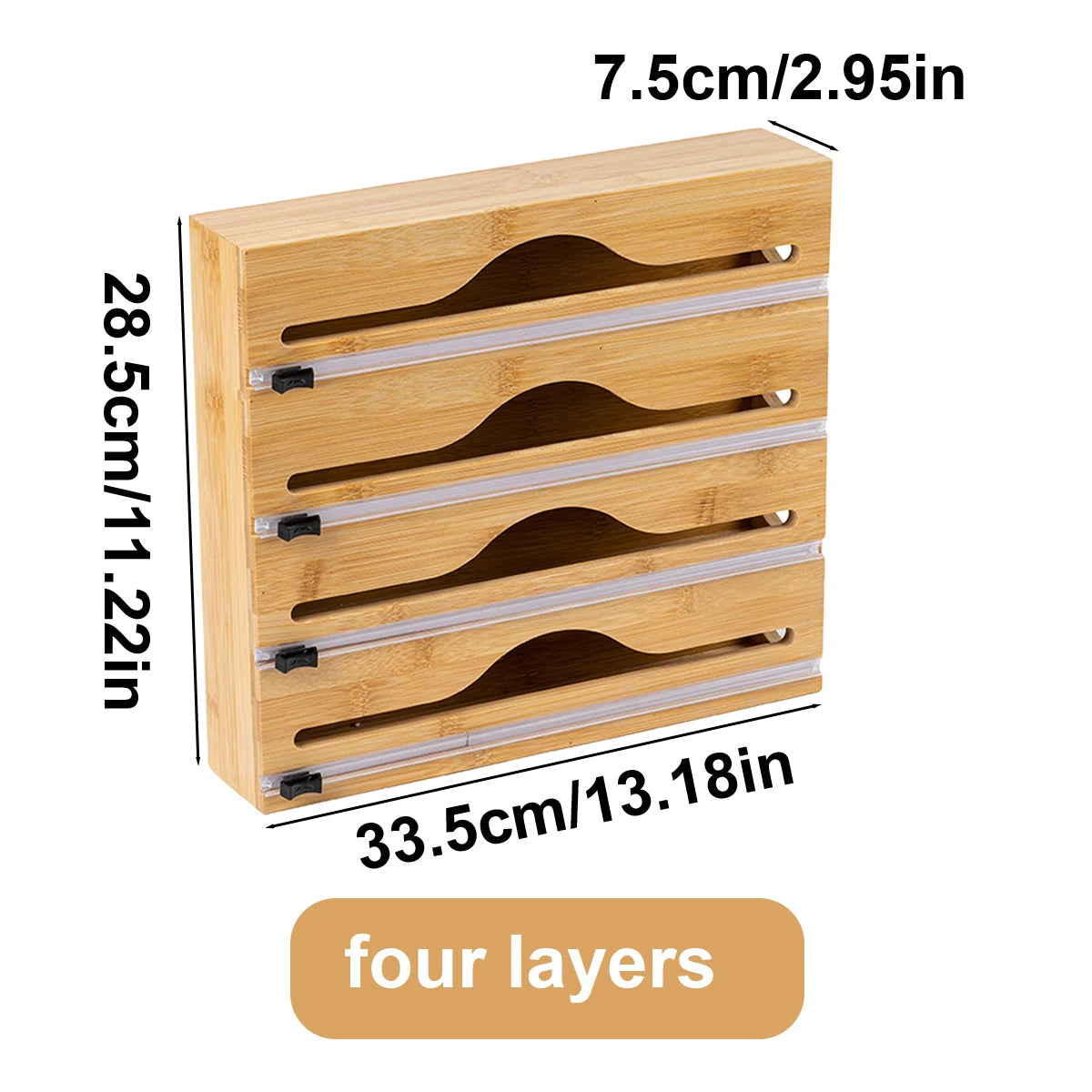 Bamboo Kitchen Wrap Dispenser with Foil & Cling Film Cutter – Wooden Storage Holder