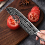 MYVIT Laser Pattern Chef Knife – 5/7/8 Inch Santoku & Meat Cleaver for Fish, Meat & Vegetables