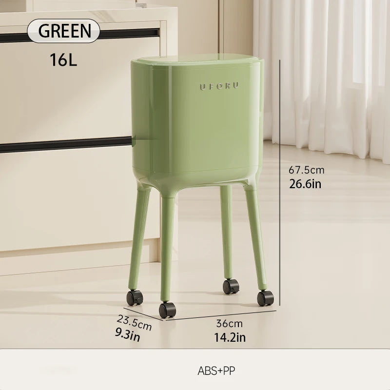 No-Bend High-Leg Trash Can – Press-to-Open Lid, Large Capacity Oval Bin