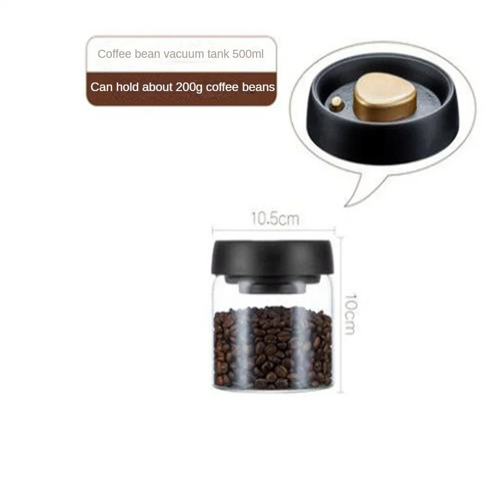Coffee Beans Vacuum Sealed Tank – Transparent Glass Airtight Food Storage Jar with Air Extraction Lid