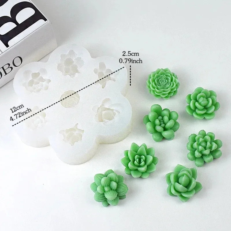 7pcs Succulent Flower Silicone Molds – 3D Cactus, Lotus & Rose DIY Craft Set