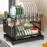2-Tier Dish Drying Rack – Countertop Storage Rack with Drain Tray, Spout & Cutlery Holder