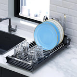 Expandable Small Dish Drying Rack – Pull-Out Metal Dish Drainer with Removable Cutlery Holder