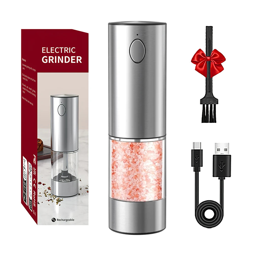 Electric Salt & Pepper Grinder – Stainless Steel USB Rechargeable Adjustable Spice Mill