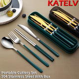 304 Portable Stainless Steel Tableware Set – Travel Cutlery with Storage Box