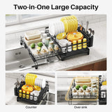 Extendable Dish Drying Rack – Large Over-Sink & Countertop Stainless Steel Dish Drainer