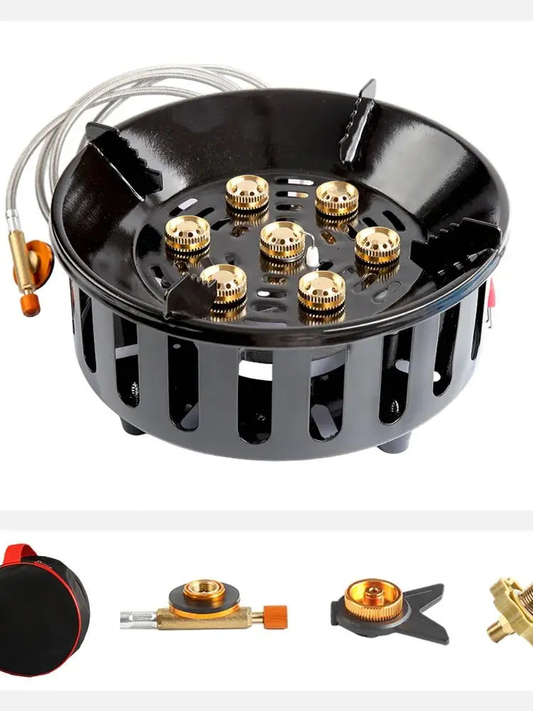Portable 7-Core High-Power Camping Stove – 19800W Windproof Gas Burner with Electronic Ignition