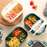 1200ML 2-Layer Bento Lunch Box with Spoon & Fork – Leakproof Microwave Food Container for Kids & Office