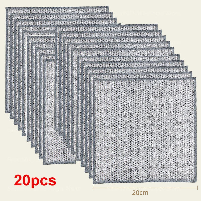 5–20pcs Thickened Steel Wire Cleaning Cloth – Non-Scratch Double-Layer Microfiber Kitchen Towels